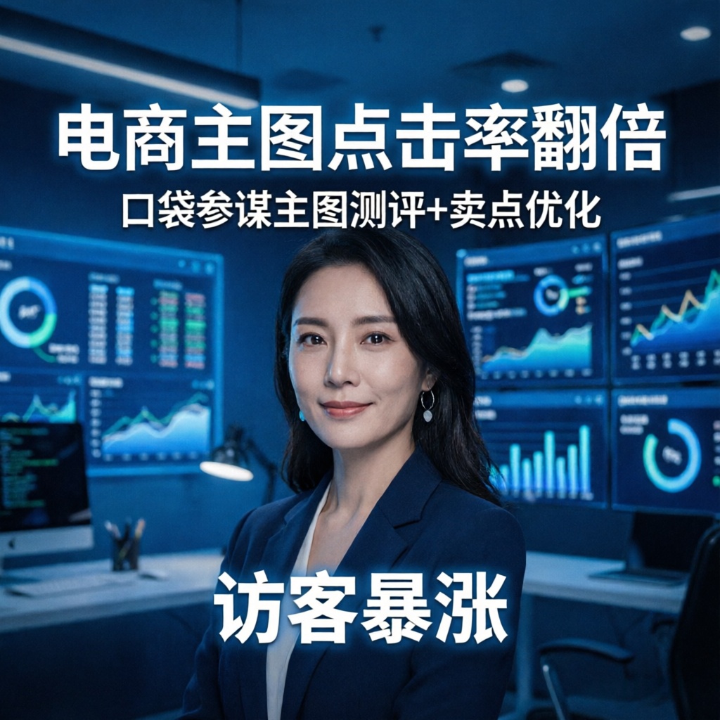电商主图点击率翻倍：口袋参谋主图测评+卖点优化，访客暴涨