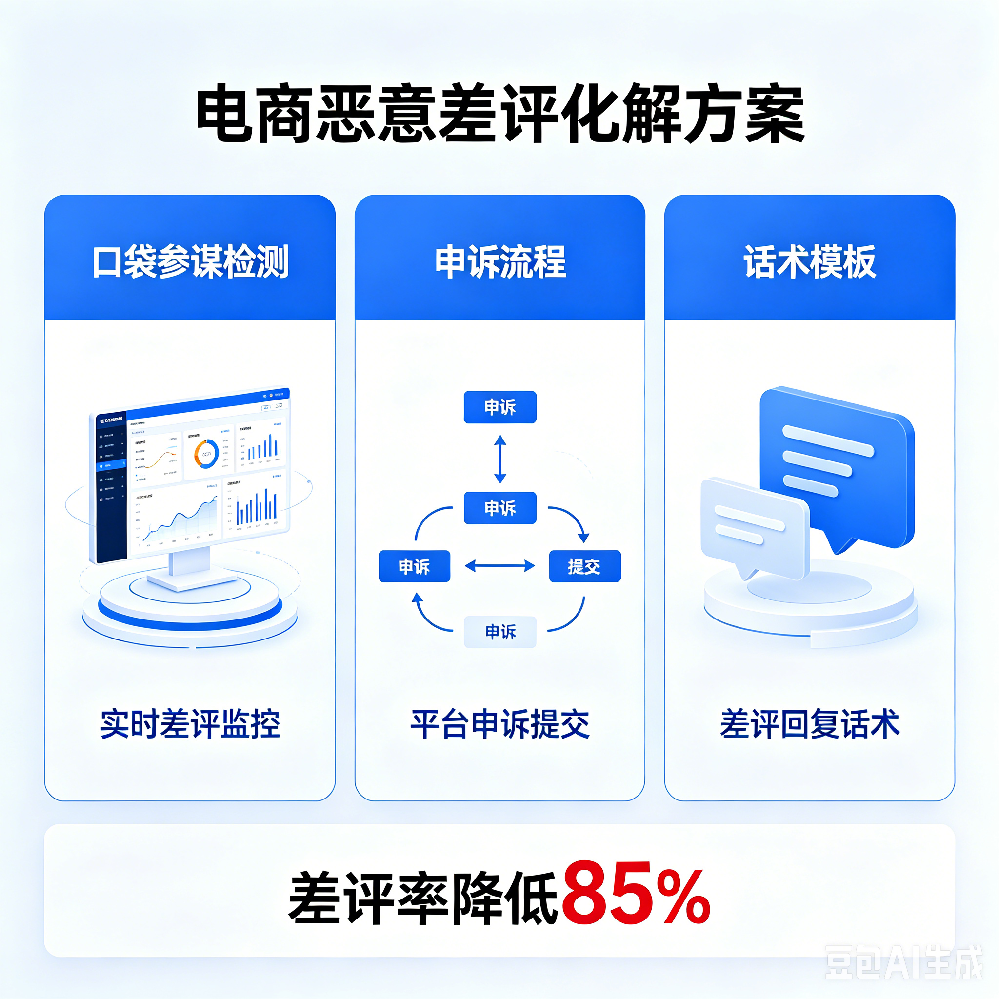 电商恶意差评化解：口袋参谋检测+申诉+话术，差评率降低85%